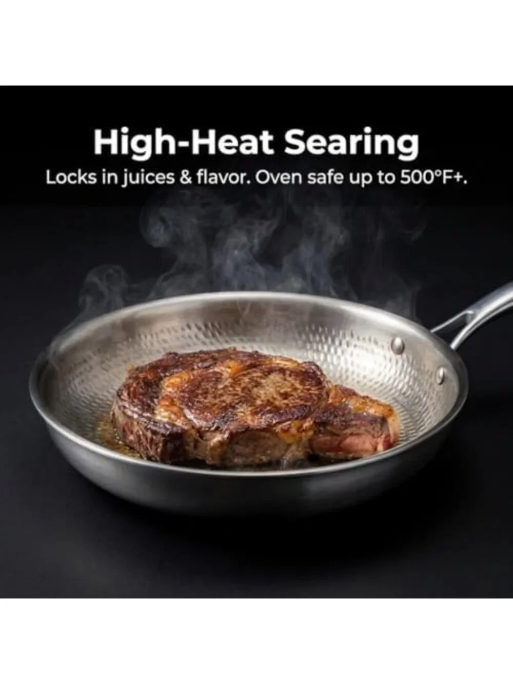 11.8” Non-Stick Titanium Frying Pan with Lid - 3-Ply Hammered Skillet